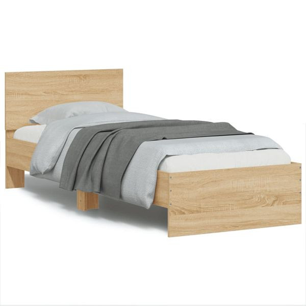 vidaXL Bettgestell mit Kopfteil Sonoma-Eiche 90x190 cm Holzwerkstoff, 838654
