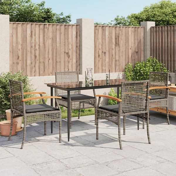 vidaXL 5-teilig Garten-Essgruppe mit Kissen Grau Poly Rattan, 3213612