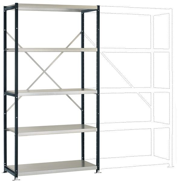 Manuflex Mittelschweres Fachboden-Steck-Grundregal mit 5 Stahlböden, HxBxT = 2000 x 1030 x 300 mm, anthrazit, RP1017.7016