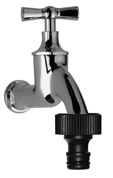 Benkiser Auslaufventil 1/2 Zoll mit Knebelgriff, verchromt poliert, mit Schlauchadapter, 7201287