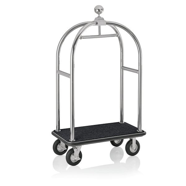 WAS Gepäckwagen, 110 x 62 x 190 cm, gebürstet, schwarzer Teppich, Edelstahl, 3325005