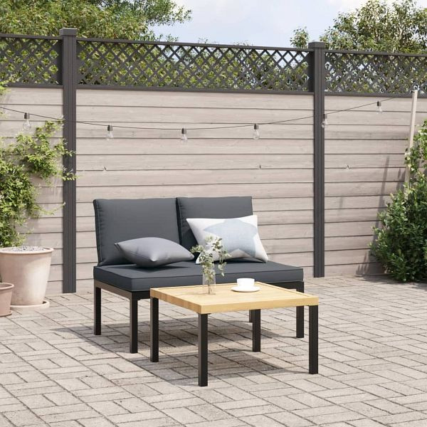 vidaXL 2-teilig Garten-Sofagarnitur mit Kissen Schwarz Aluminium, 3283703