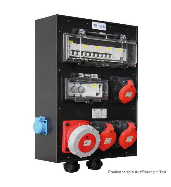 GIFAS Vollgummi-Wandverteiler Typ 7800, 1x CEE 63/32/16 400, 3x Schuko, Linocur, LS, FI, 2x PG unten, 249630