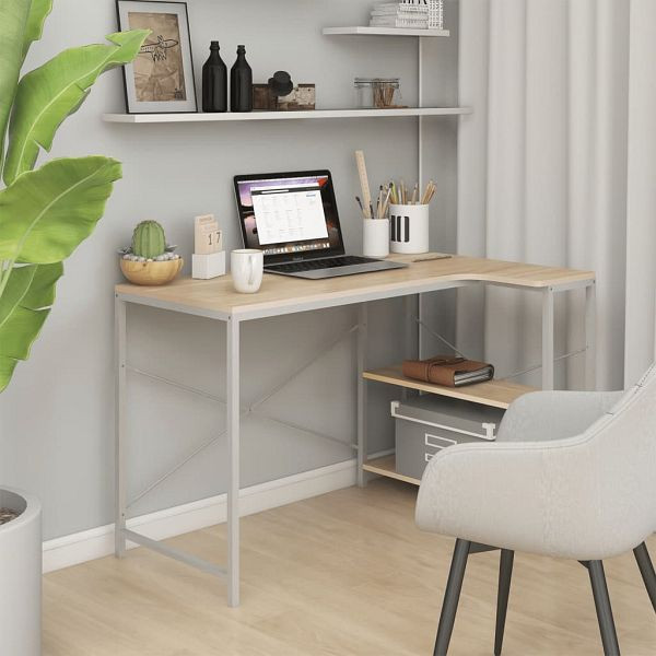 vidaXL Computertisch Weiß und Eiche-Optik 110x72x70 cm Holzwerkstoff, 30214
