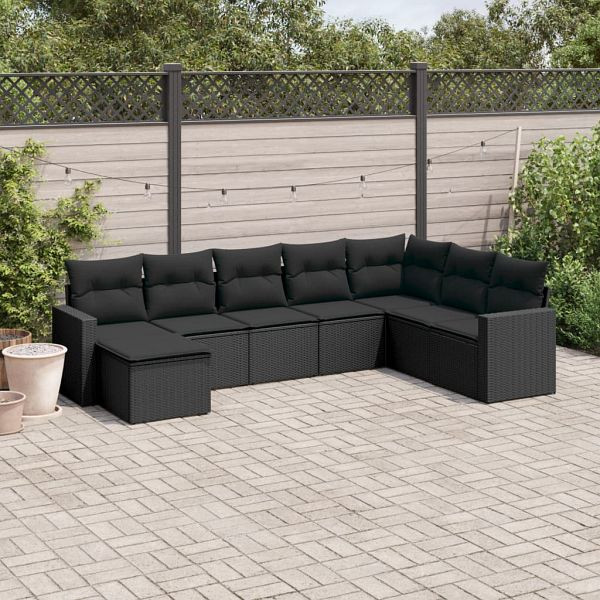 vidaXL 8-teilig Garten-Sofagarnitur mit Kissen Schwarz Poly Rattan, 3219345