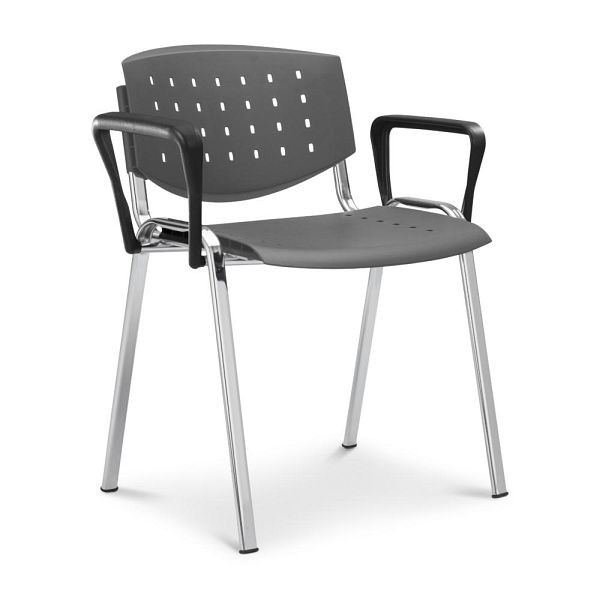 Deskin Besucherstuhl DELTA 2010 mit Armlehnen, 4 Fuß Stahlrohrgestell, verchromt, Farbe grau, Armlehnen schwarz, 361539