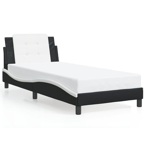 vidaXL Bettgestell mit Kopfteil Schwarz und Weiß 90x200 cm Kunstleder, 3208161