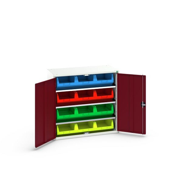 bott verso Magazinschrank, mit 3 Fachböden und 12 Sichtlagerkästen, BxTxH: 1050 x 550 x 1000 mm, Lichtgrau / Purpurrot, 16926550.24
