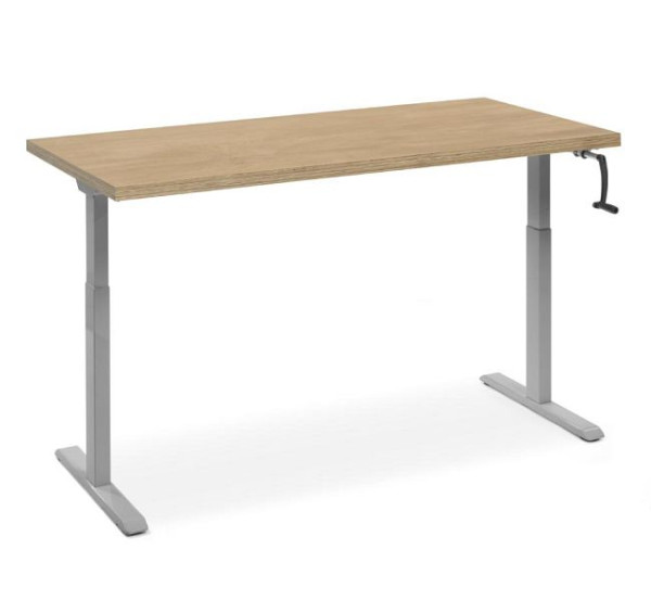 Deskin Arbeitstisch manuell höhenverstellbar Flex Modul K, 40 mm Buche Multiplex, Gestell Alusilber, B 2000 x T 700 x H 710-1190 mm, 360361