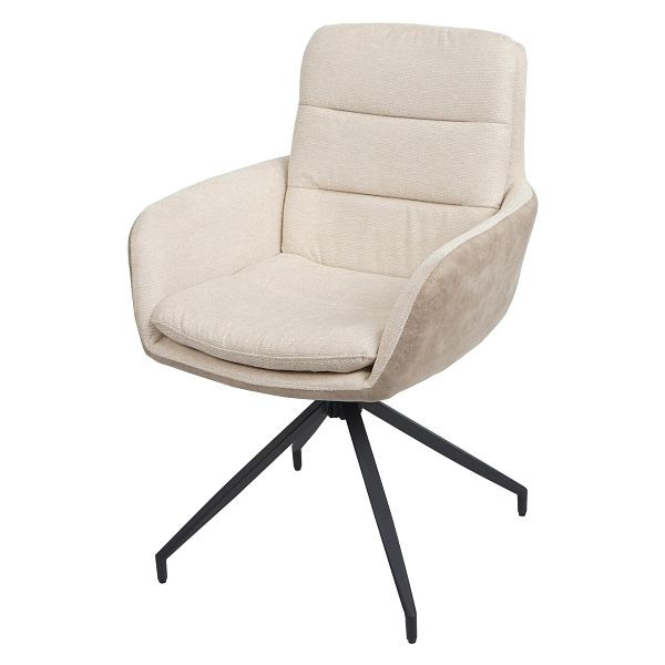 Mendler Esszimmerstuhl HWC-K32, Küchenstuhl Lehnstuhl Stuhl, drehbar Auto-Position, Stoff MVG, creme-beige, 89656