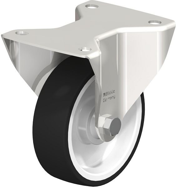 Blickle BKX-POTH 125KD-3 Edelstahl-Schwerlast-Bockrolle mit Anschraubplatte, Thermoplastisches Polyurethan, Grau, 761564