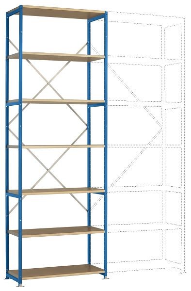 Manuflex Schweres Fachboden-Steckregal Grundregal mit 7 Holzverbundböden, HxBxT = 3000 x 1030 x 800 mm, lichtblau, RP1615.5012