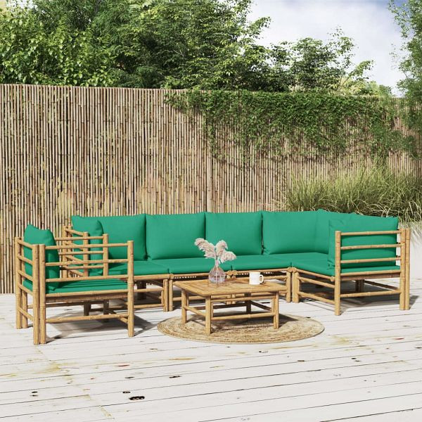 vidaXL 7-tlg. Garten-Lounge-Set mit Grünen Kissen Bambus, 3155173