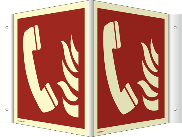 Moedel Winkelschild Brandmeldetelefon ISO 7010, Kunststoff, nachleuchtend, 160-mcd, 200x200 mm, 76841