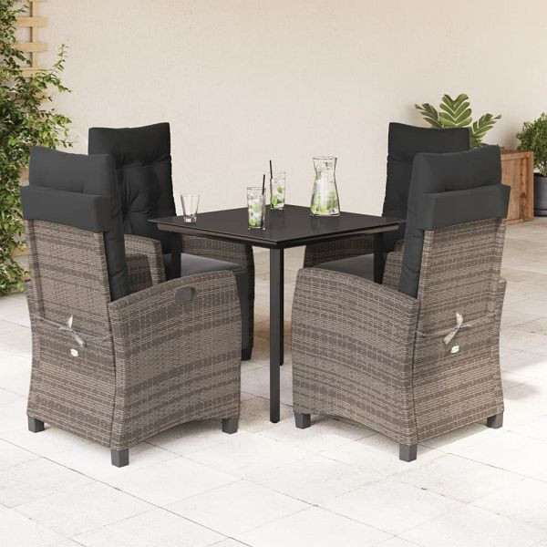vidaXL 5-teilig Garten-Essgruppe mit Kissen Grau Poly Rattan, 3212996