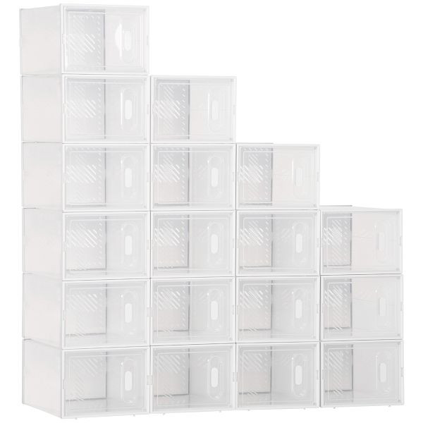 HOMCOM Modulares Regalsystem mit 18 Fächern, Steckregal, 25 cm x 35 cm x 19 cm, Transparent, 850-173V01