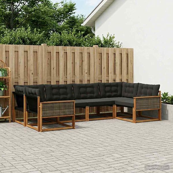 vidaXL Outdoor-Sofagarnitur mit Kissen 6-teilig Natürlich und Schwarz, 3381644