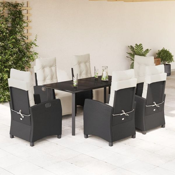 vidaXL 7-teilig Garten-Essgruppe mit Kissen Schwarz Poly Rattan, 3212957