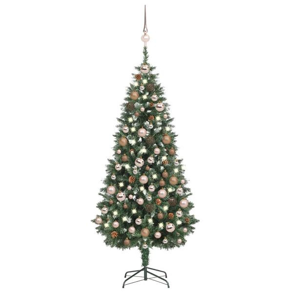 vidaXL Künstlicher Weihnachtsbaum mit Beleuchtung Kugeln Zapfen 180 cm, 3077848