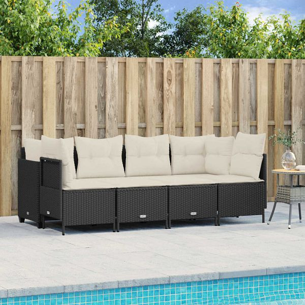 vidaXL 5-tlg. Garten-Sofagarnitur mit Kissen Schwarz Poly Rattan, 3261521