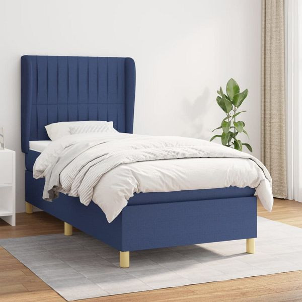 vidaXL Boxspringbett mit Matratze Blau 90x200 cm Stoff, 3128659