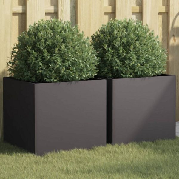 vidaXL Pflanzkübel 2 Stk. Schwarz 42x40x39 cm Stahl, 841548