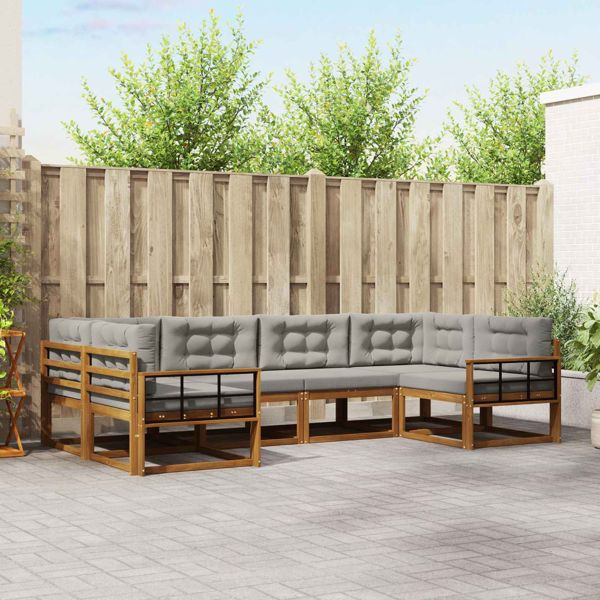 vidaXL Outdoor-Sofagarnitur mit Kissen 6-teilig Natürlich und Hellgrau, 3368079
