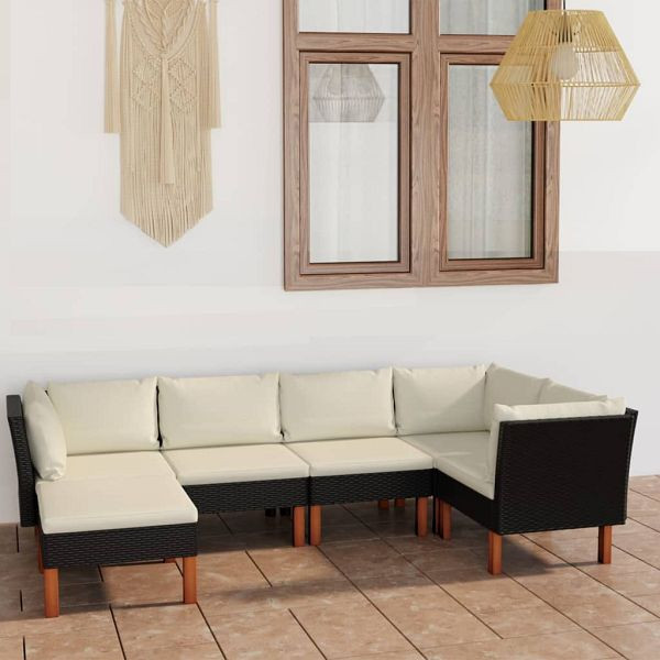 vidaXL 6-tlg. Garten-Lounge-Set mit Kissen Poly Rattan Schwarz, 3059734