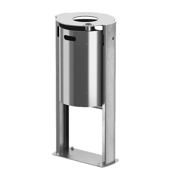 Stein HGS Abfallbehälter 'City 300' mit integriertem Ascher und flacher Abdeckung, zur Pfostenmontage (Rohrschelle Ø60mm), ohne Farbe, 12672-01