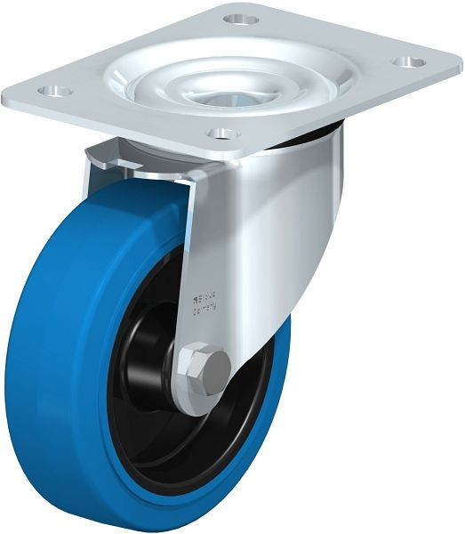 Blickle LK-POEV 125XR-3-SB Stahlblech-Lenkrolle, schwere Ausführung, mit Anschraubplatte, Elastik-Vollgummi, Blau, 851138