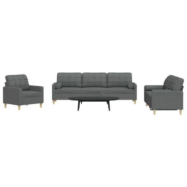 vidaXL 3-tlg. Sofagarnitur mit Dekokissen Dunkelgrau Stoff, 3278304