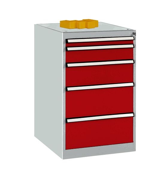 Manuflex Schubfachschrank BASETEC Stationär, Nutzhöhe 700 mm mit 5 Schubfächern, in rubinrot RAL 3003, TP1141.3003