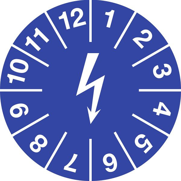 Moedel Prüfplakette für elektrische Einrichtungen, Dokumentenfolie, blau, Ø 15 mm, VE: 10 Stück/Bogen, 54573