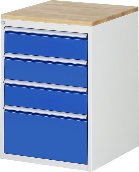 RAU Schubladenschrank Serie 7000, Buche-Massiv-Arbeitsplatte, 4 x Schublade-Größe-L 3xH150, 1xH270 mm, 580x825x650 mm, 03-L5.3A-B.11
