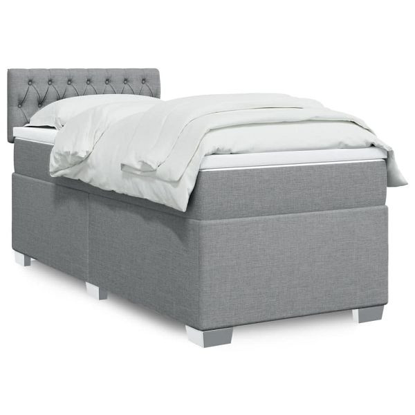 vidaXL Boxspringbett mit Matratze Hellgrau 100x200 cm Stoff, 3285806