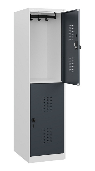 C+P Doppelstöckiger Spind Evolo PLUS, 2 Fächer, 1530x400x500mm, 7035/7016, Drehriegel, 0493005-12 S10012