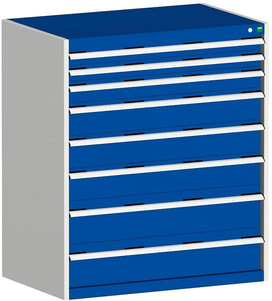 bott cubio Schubladenschrank bestückt mit 8 Schwerlastschubladen BxTxH: 1050 x 650 x 1200 mm, RAL 7035/5010, 40021040.11V