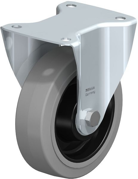 Blickle B-POEV 160XK-SG Stahlblech-Bockrolle, mittelschwere Ausführung, mit Anschraubplatte, Elastik-Vollgummi, Grau, 850401