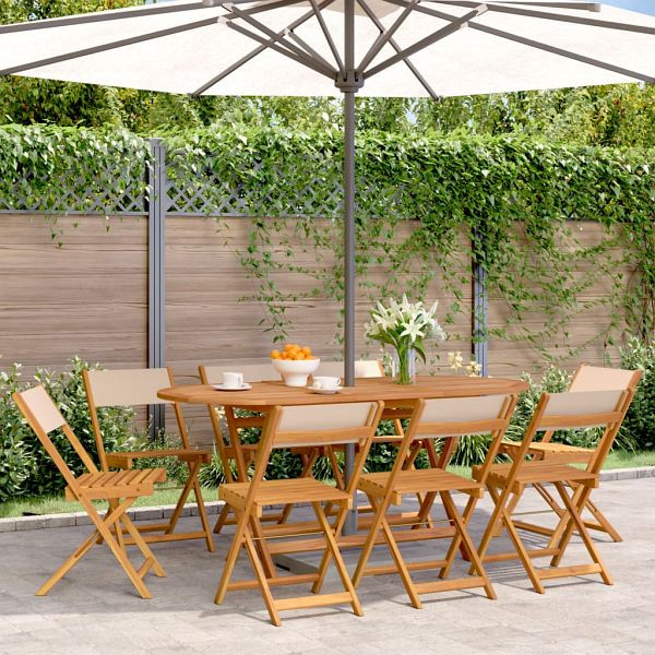 vidaXL Gartenstühle 8 Stück Klappbar Beige Stoff und Massivholz, 3214621