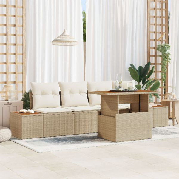 vidaXL Garten Sofa Set 5-teilig Beige Resin Rattan und Polyester, 3350023