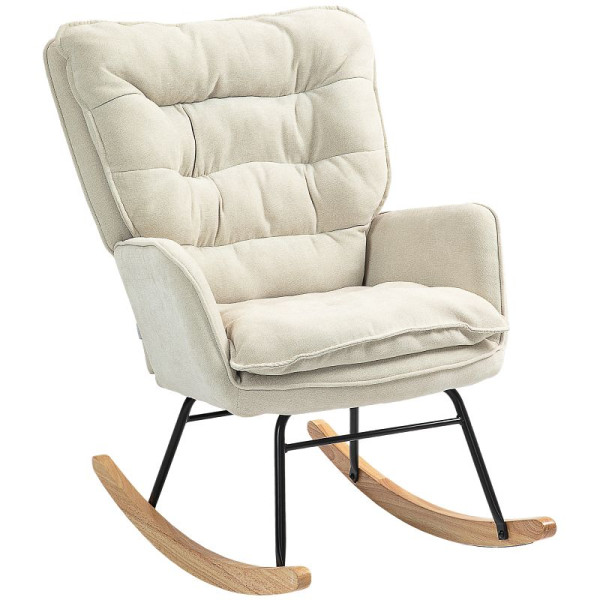 HOMCOM Schaukelstuhl, breiter Sitz, hohe Rückenlehne, Buchenholzrahmen, bis 120 kg, Beige, 83B-134V00BG