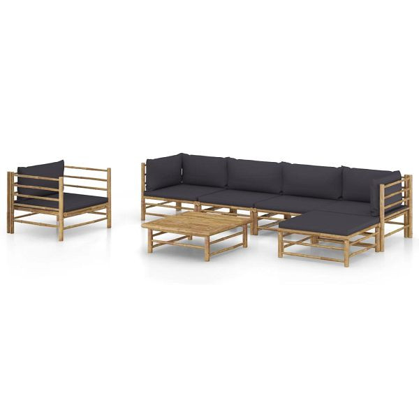 vidaXL 7-tlg. Garten-Lounge-Set mit Dunkelgrauen Kissen Bambus, 3058200