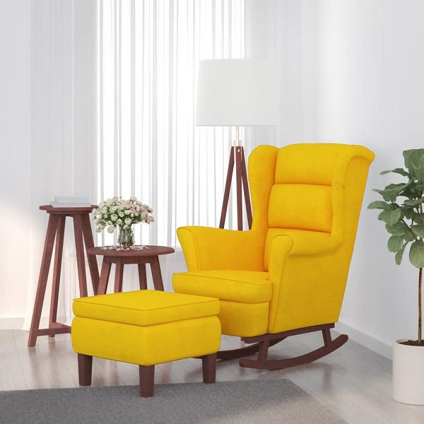 vidaXL Schaukelsessel und Hocker mit Holzbeinen Gelb Samt, 3121237