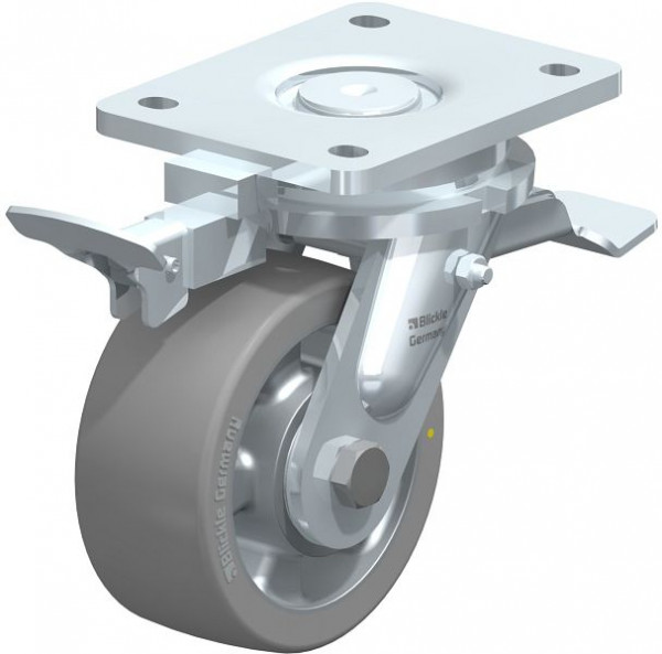 Blickle LO-ALTH 127K-ST-AS-RI4 Stahlgeschweißte Schwerlast-Lenkrolle mit Feststeller, Blickle Extrathane®, Grau, 852538