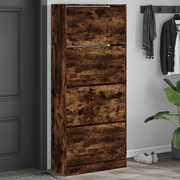 vidaXL Schuhschrank mit 4 Klappen Räuchereiche 80x34x187,5 cm, 3214382