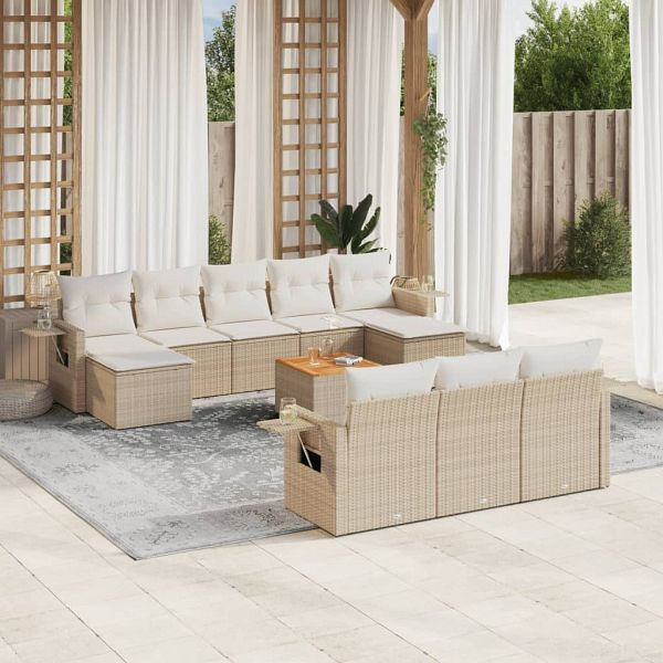 vidaXL 11-teilig Garten-Sofagarnitur mit Kissen Beige Poly Rattan, 3257115