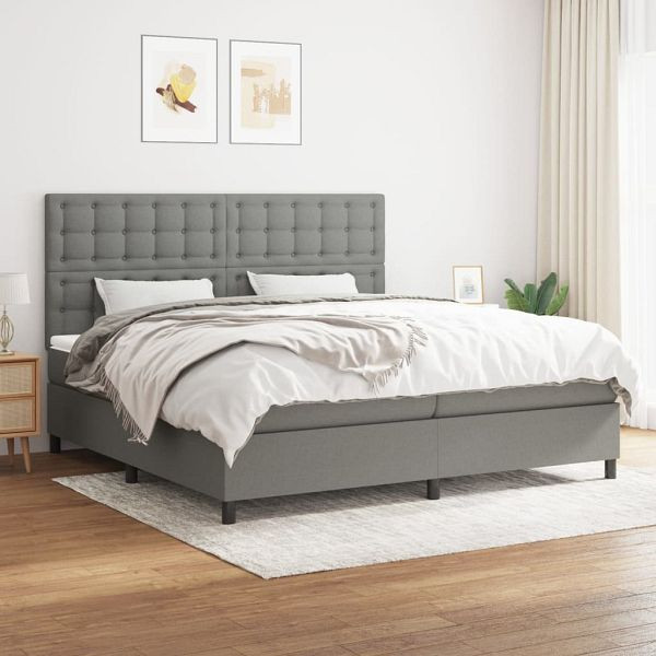 vidaXL Boxspringbett mit Matratze Dunkelgrau 200x200 cm Stoff, 3142122