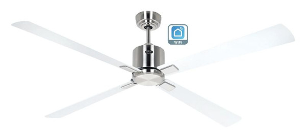 CasaFan Deckenventilator Eco Neo III 152 Chrom gebürstet-Massivholz Lack weiß glänzend WiFi, 942333W