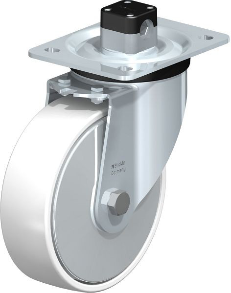 Blickle L-PO 160K-CS11-FA Stahlblech-Lenkrolle, mittelschwere Ausführung, mit Anschraubplatte & Zentralfeststeller, Polyamid, Weiß, 852640