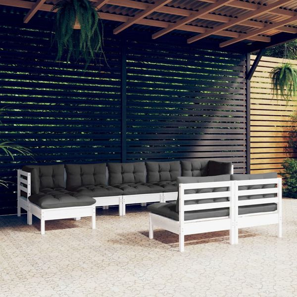 vidaXL 9-teilig Garten-Lounge-Set mit Kissen Weiß Kiefernholz, 3097104